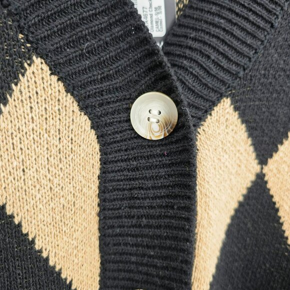 Nasty Gal Wild Flower Knit Cardigan Sweater XS S Black Camel Diamond Buttons New - Picture 6 of 11
